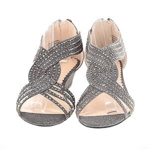 Charter Club Black and Silver Heels with Rhinestone Embellishments